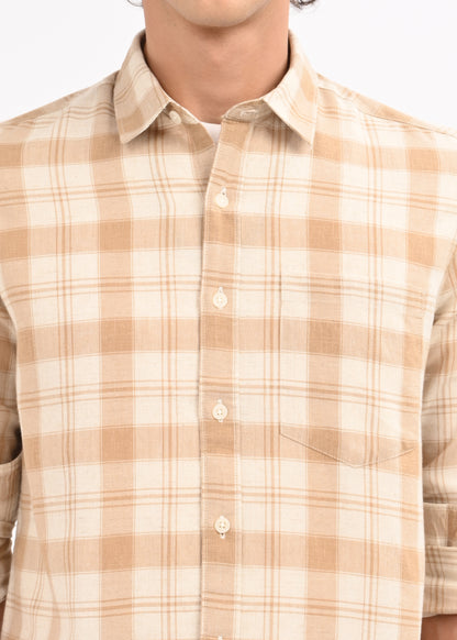 Linen Check Shirt Beige
