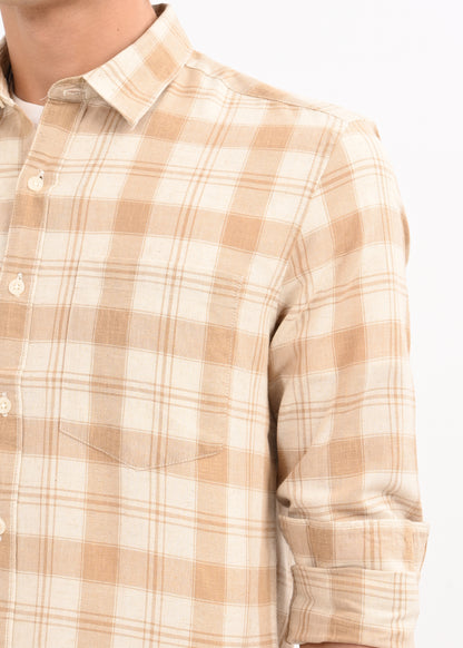 Linen Check Shirt Beige