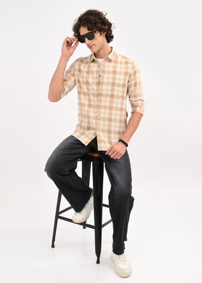 Linen Check Shirt Beige
