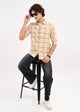 Linen-Cotton Check Shirt Beige