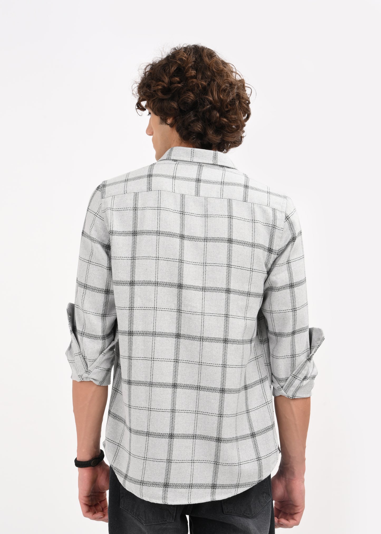 Check Shirt in Poly Cotton Lt Grey