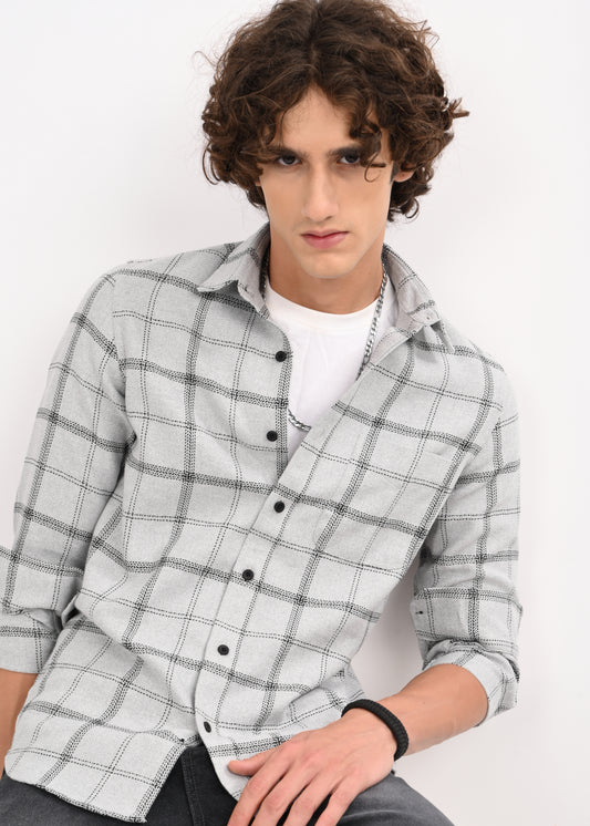 Check Shirt in Poly Cotton Lt Grey