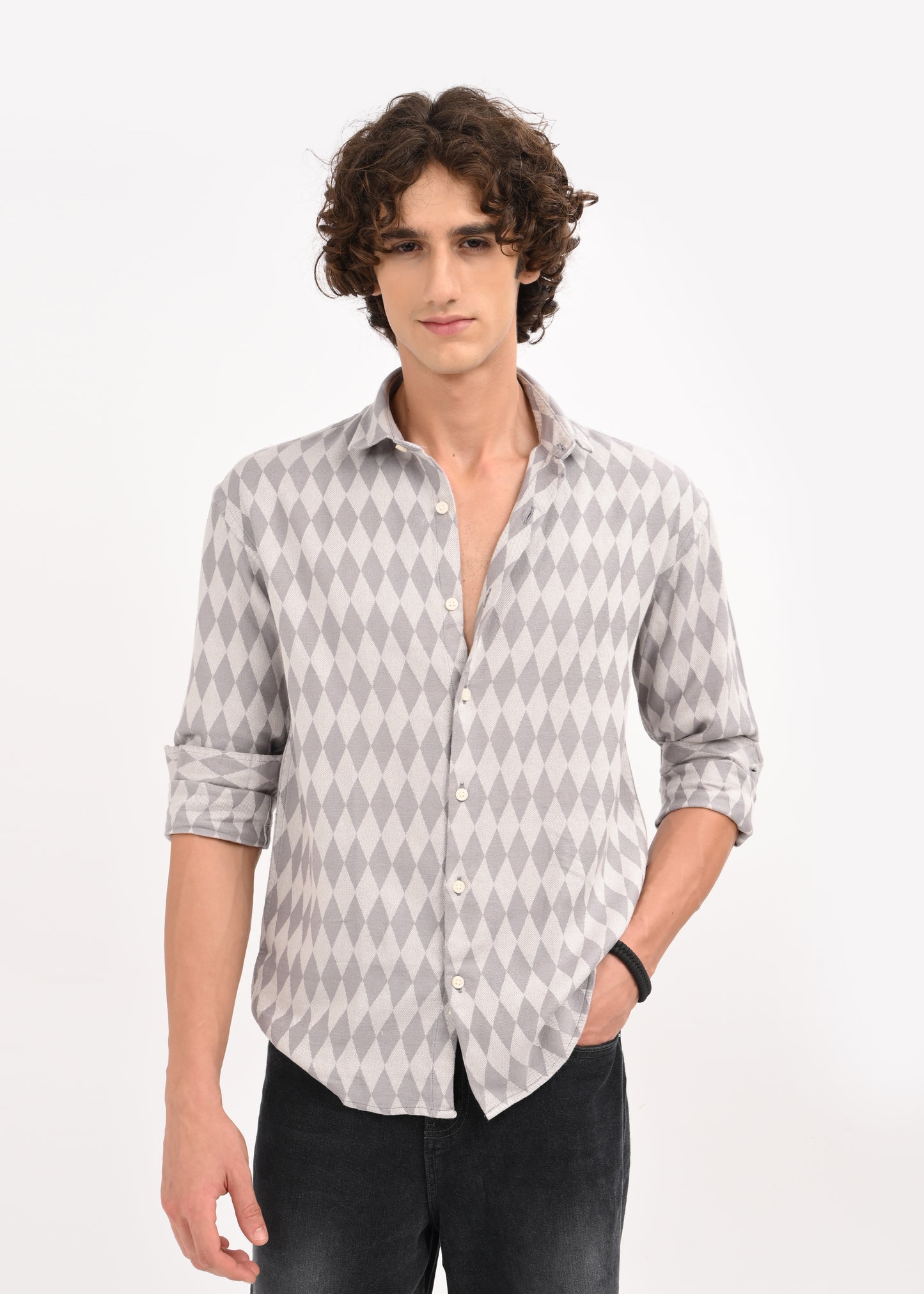 Diamond Self-Jacquard Shirt Grey