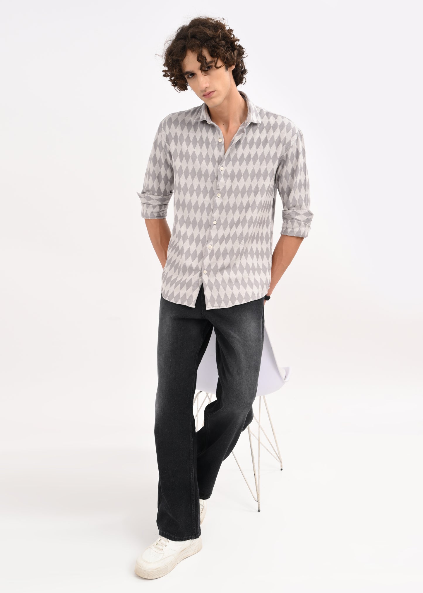 Diamond Self-Jacquard Shirt Grey