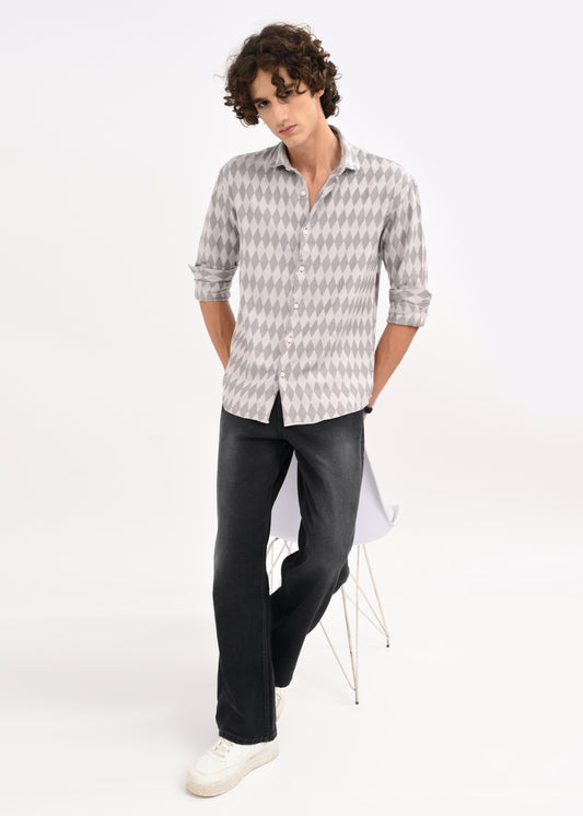 Diamond Self-Jacquard Shirt Grey