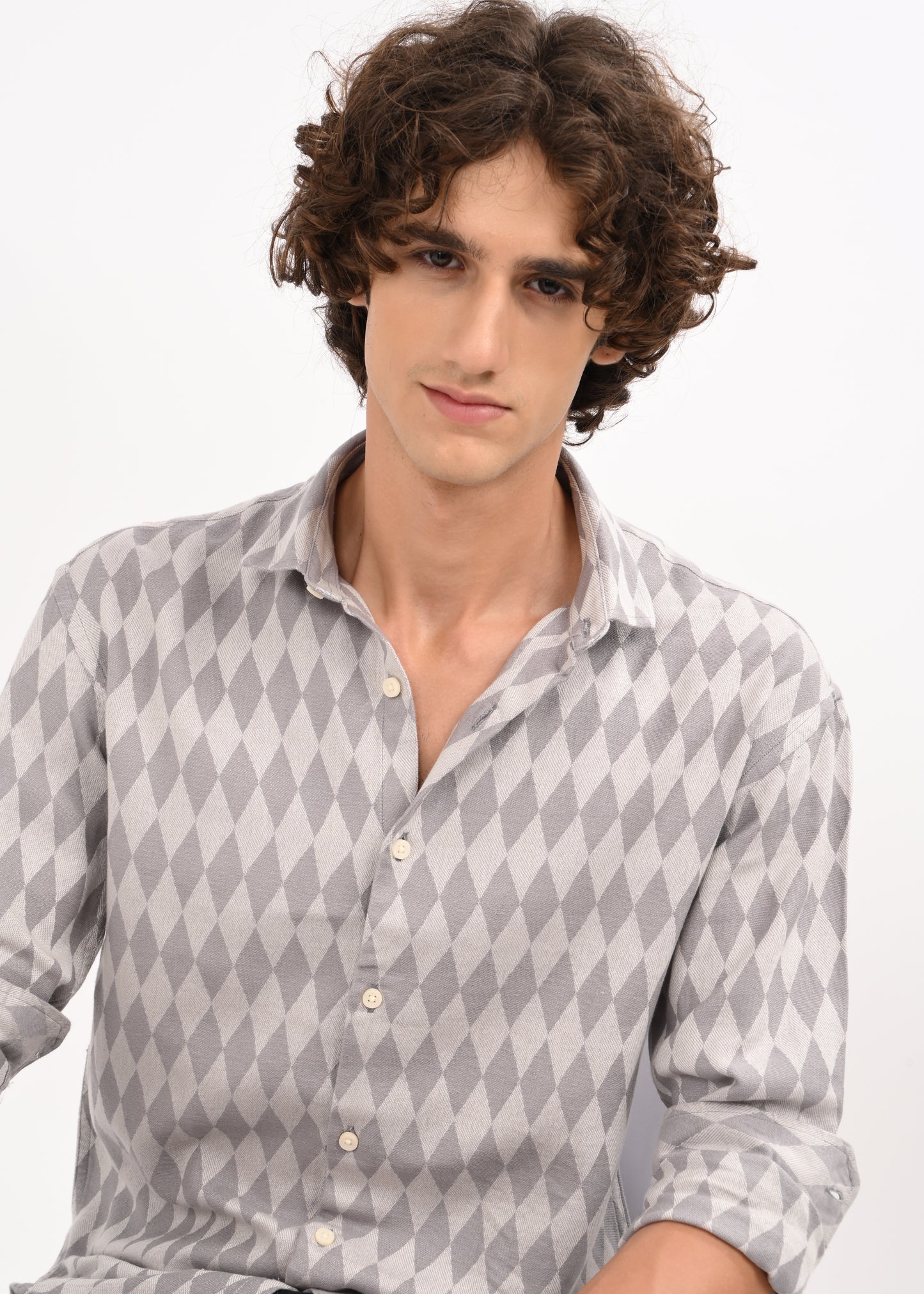 Diamond Self-Jacquard Shirt Grey