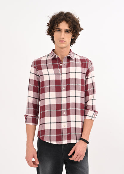 Herringbone Check Shirt Marron