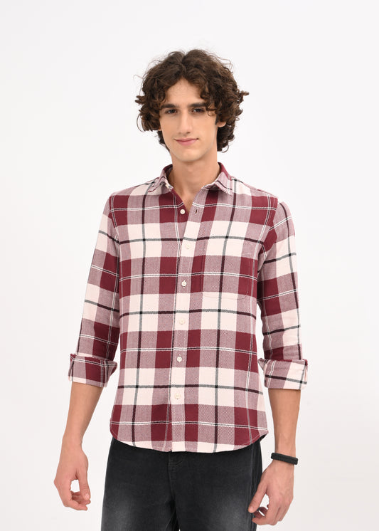 Herringbone Check Shirt Marron