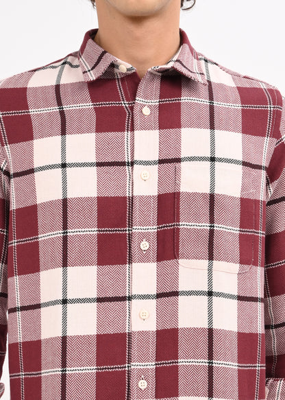 Herringbone Check Shirt Marron