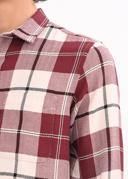 Herringbone Check Shirt Marron