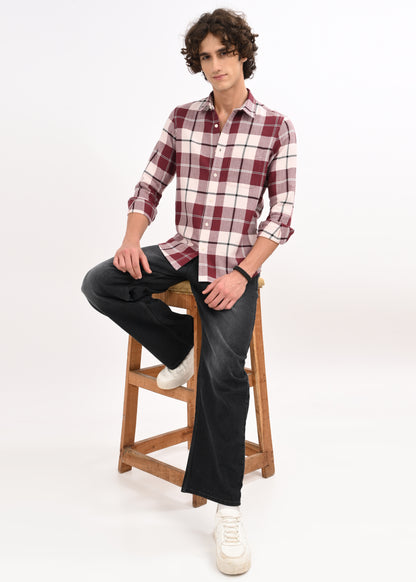 Herringbone Check Shirt Marron