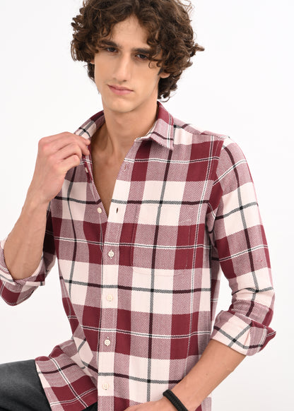 Herringbone Check Shirt Marron