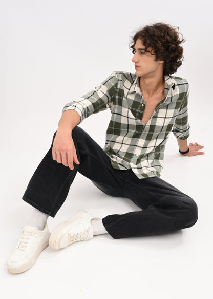 Herringbone Check Shirt Green