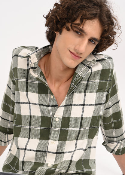 Herringbone Check Shirt Green