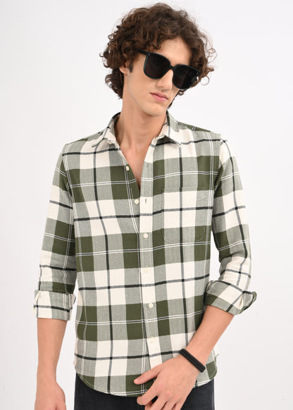 Herringbone Check Shirt Green
