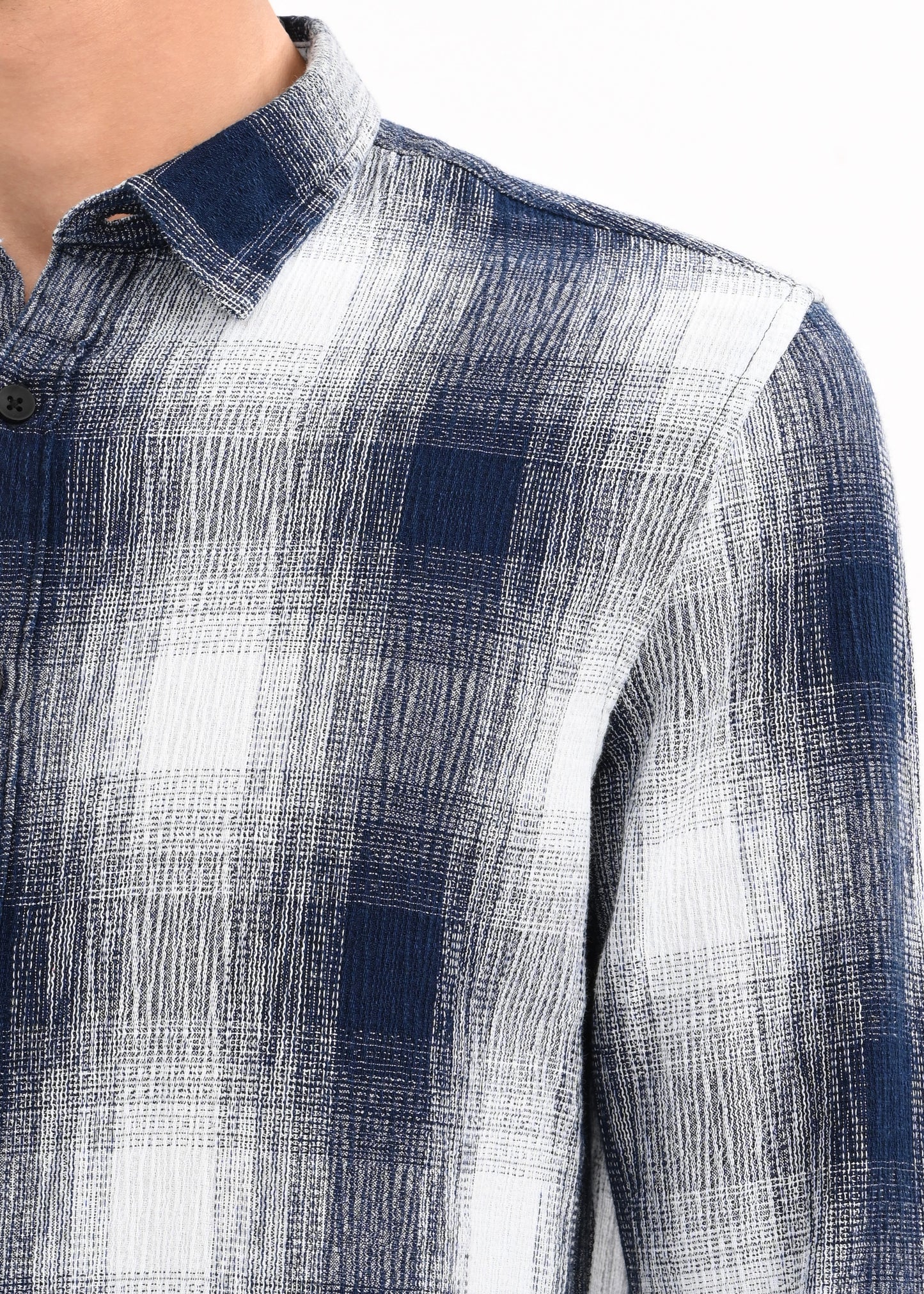 Textured Indigo Dobby Check Shirt White