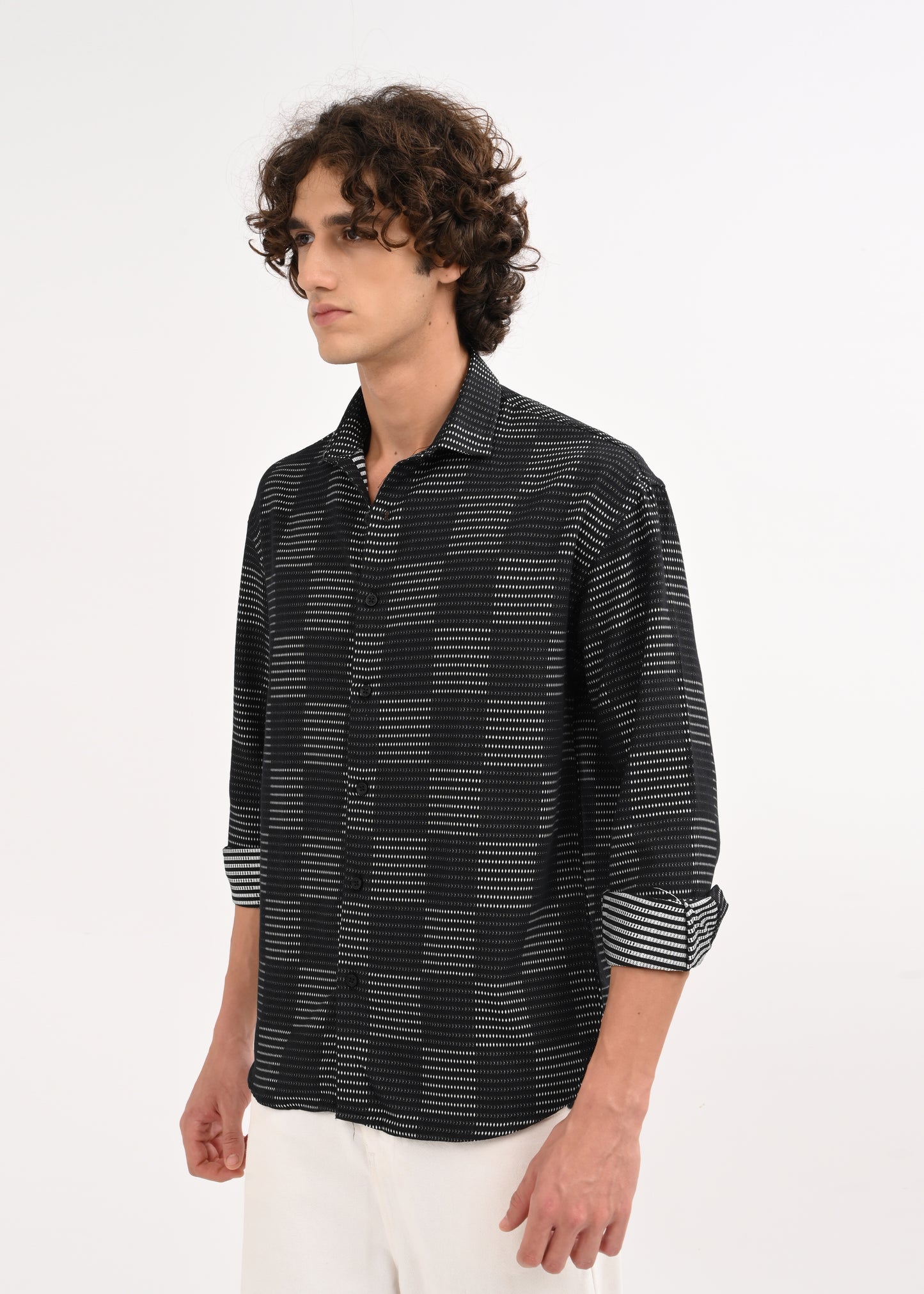 Self-Jacquard Cotton Blend Shirt