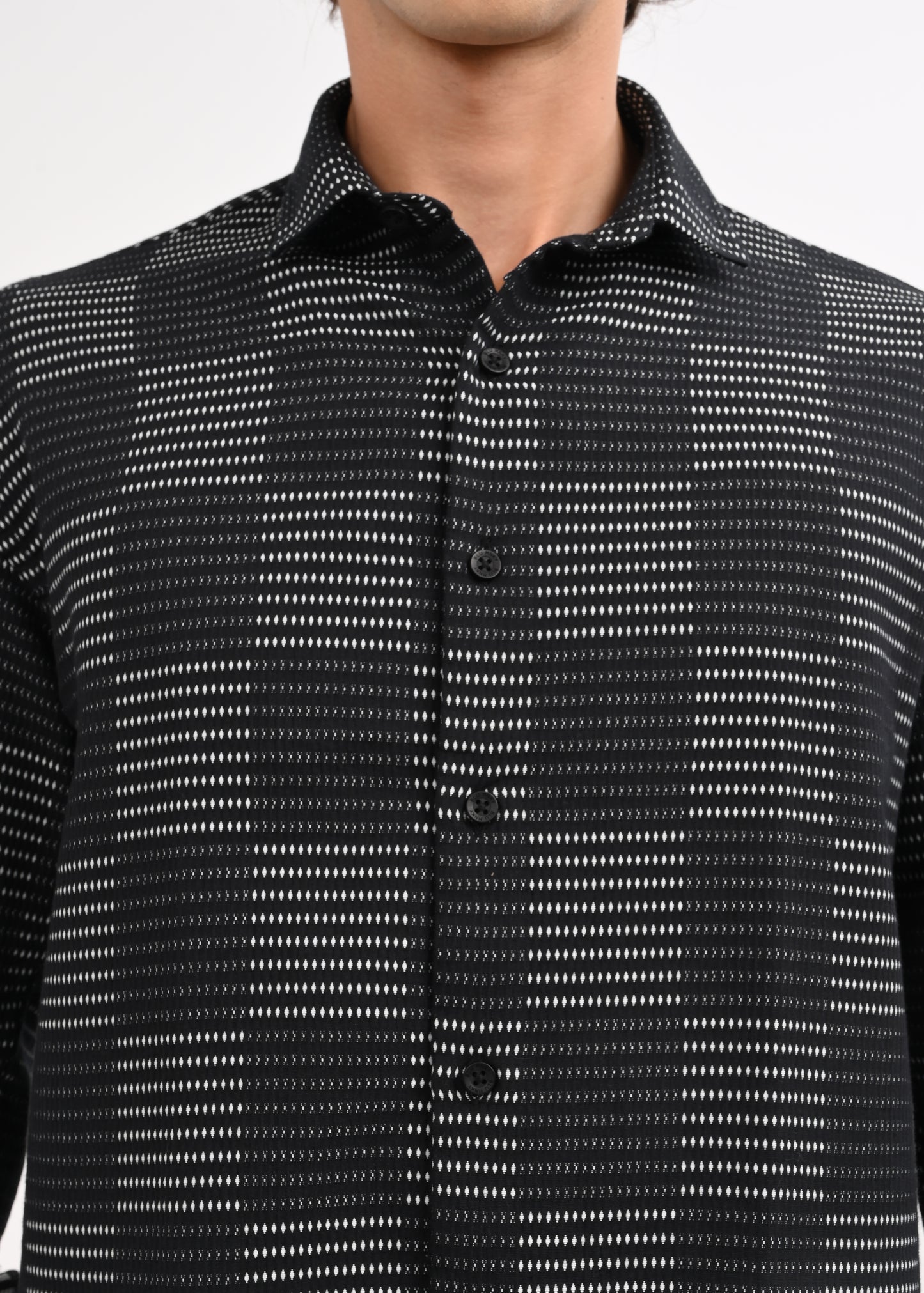 Self-Jacquard Cotton Blend Shirt