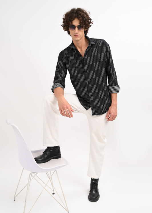 Self-Jacquard Cotton Blend Shirt