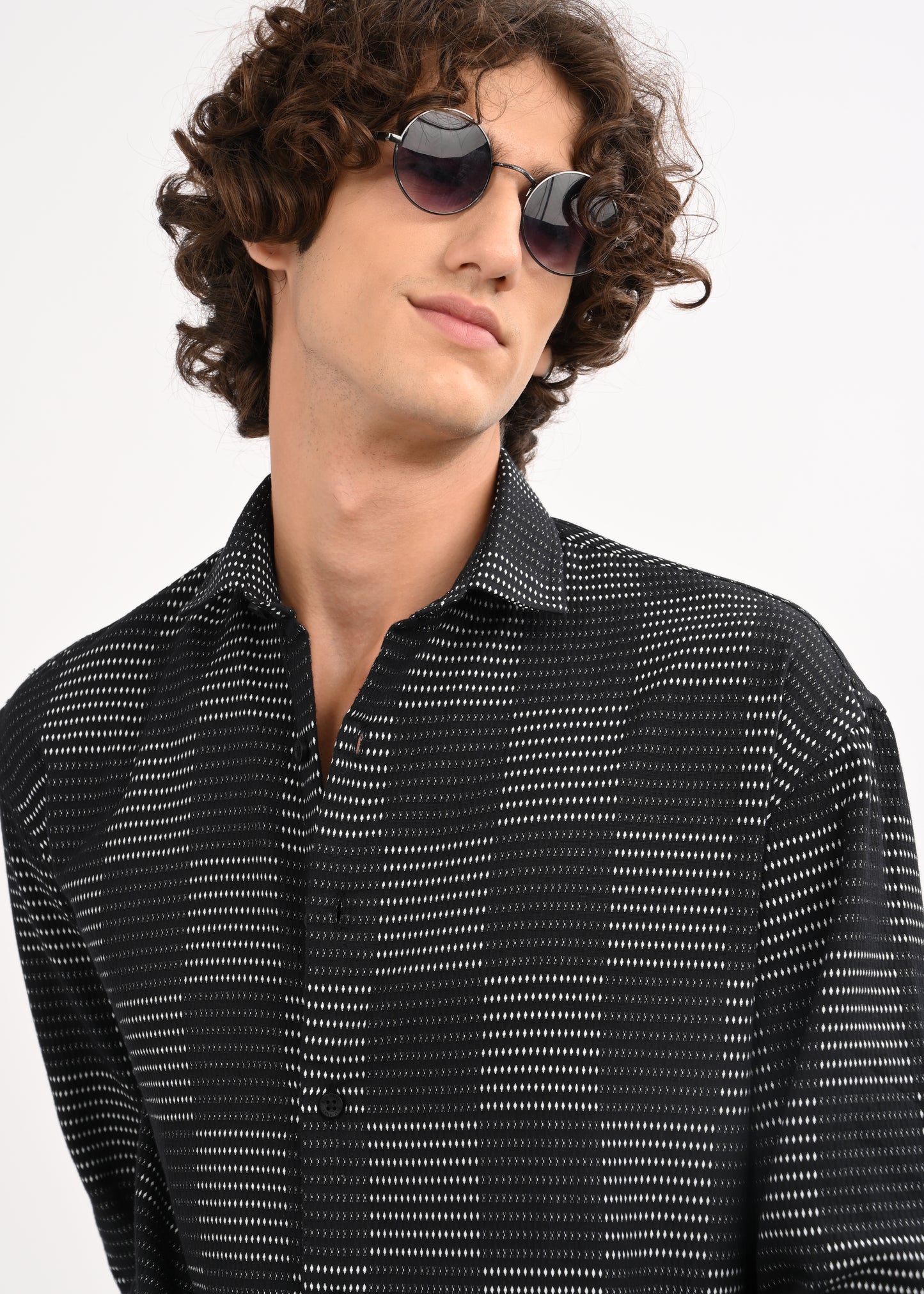 Self-Jacquard Cotton Blend Shirt