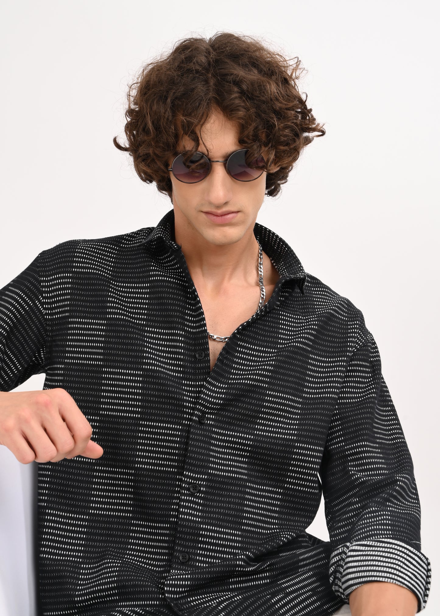 Self-Jacquard Cotton Blend Shirt