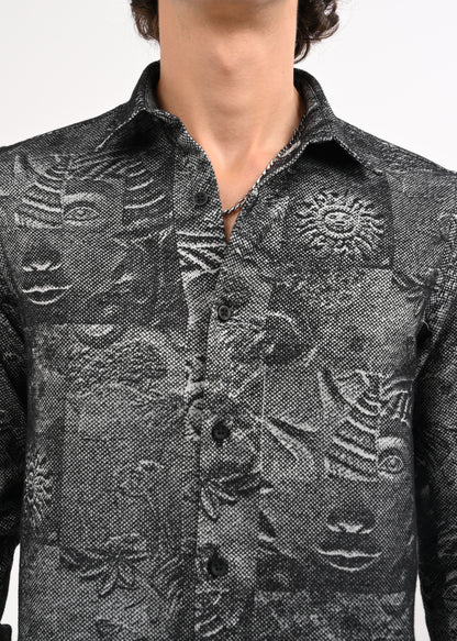 Floral Printed Self-Jacquard Shirt Black