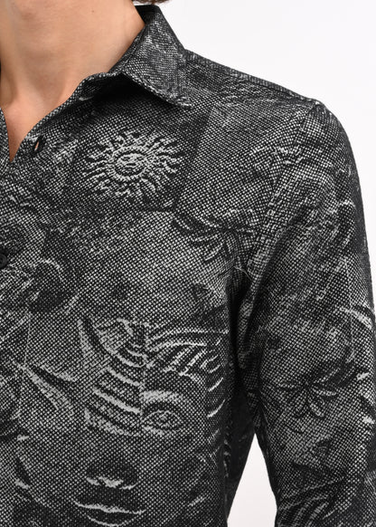 Floral Printed Self-Jacquard Shirt Black