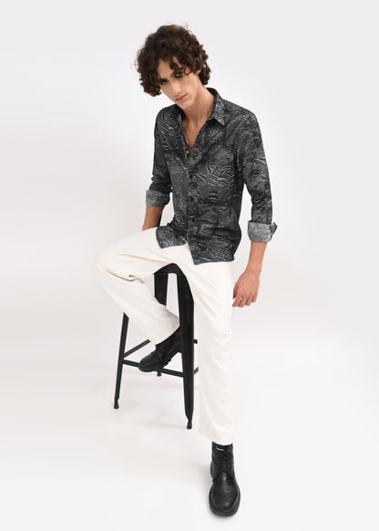 Floral Printed Self-Jacquard Shirt Black