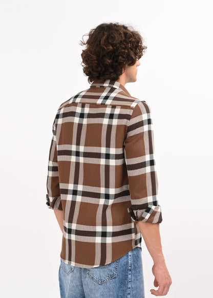 Herringbone Check Shirt Brown