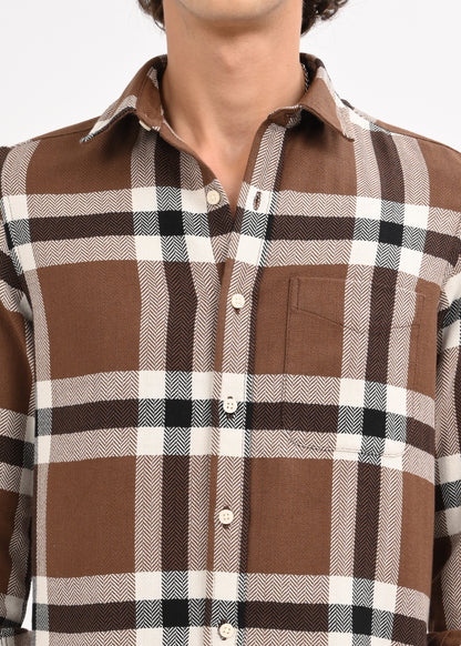 Herringbone Check Shirt Brown