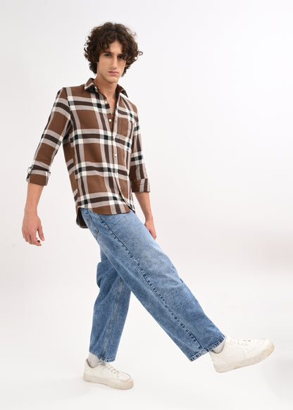 Herringbone Check Shirt Brown