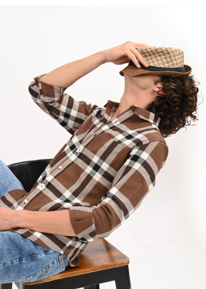 Herringbone Check Shirt Brown