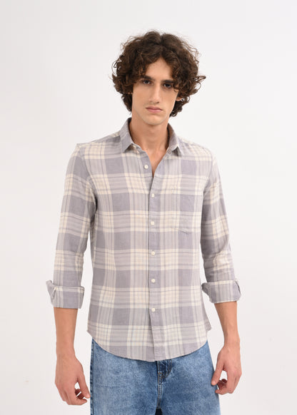 Linen Check Shirt Grey