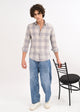 Linen-Cotton Check Shirt Grey