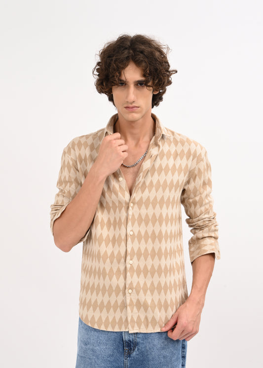 Diamond Self-Jacquard Shirt Beige