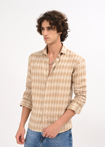 Diamond Self-Jacquard Shirt Beige