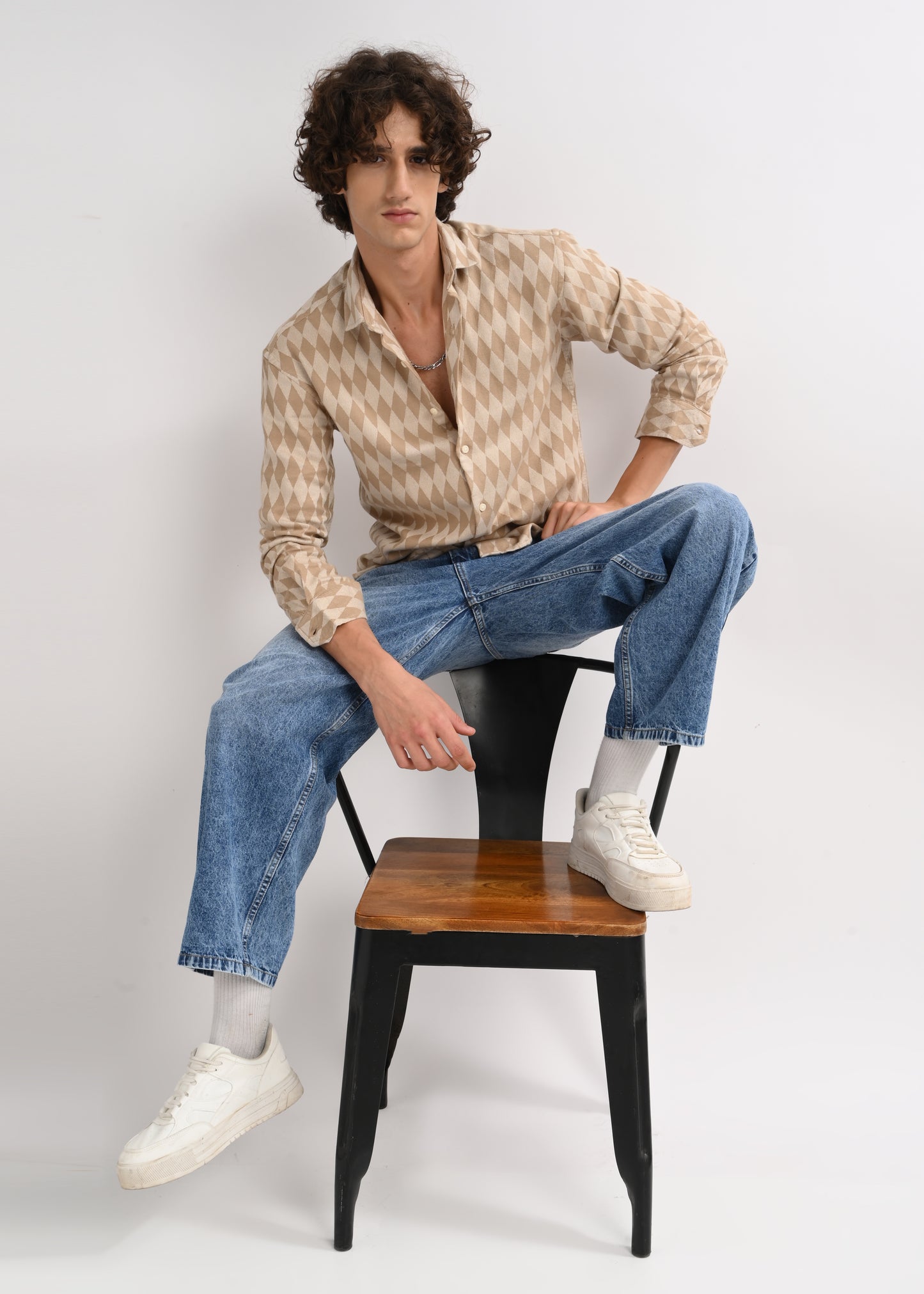 Diamond Self-Jacquard Shirt Beige