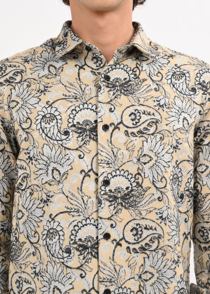 Floral Printed Self-Jacquard Shirt Cream