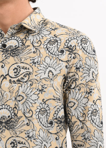 Floral Printed Self-Jacquard Shirt Cream