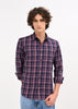 Indigo-Dyed 100% Cotton Check Shirt Pink