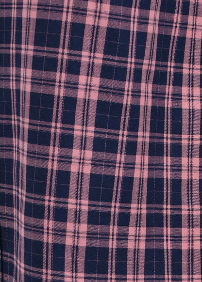 Indigo-Dyed 100% Cotton Check Shirt Pink