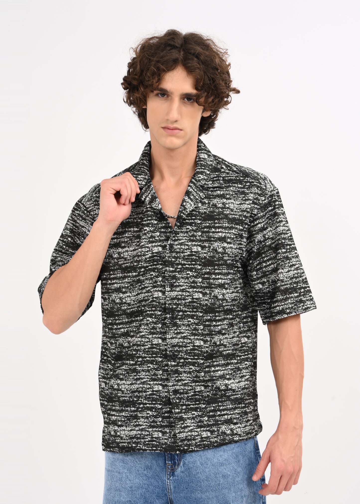 Cuban Collar Knitted Shirt Black