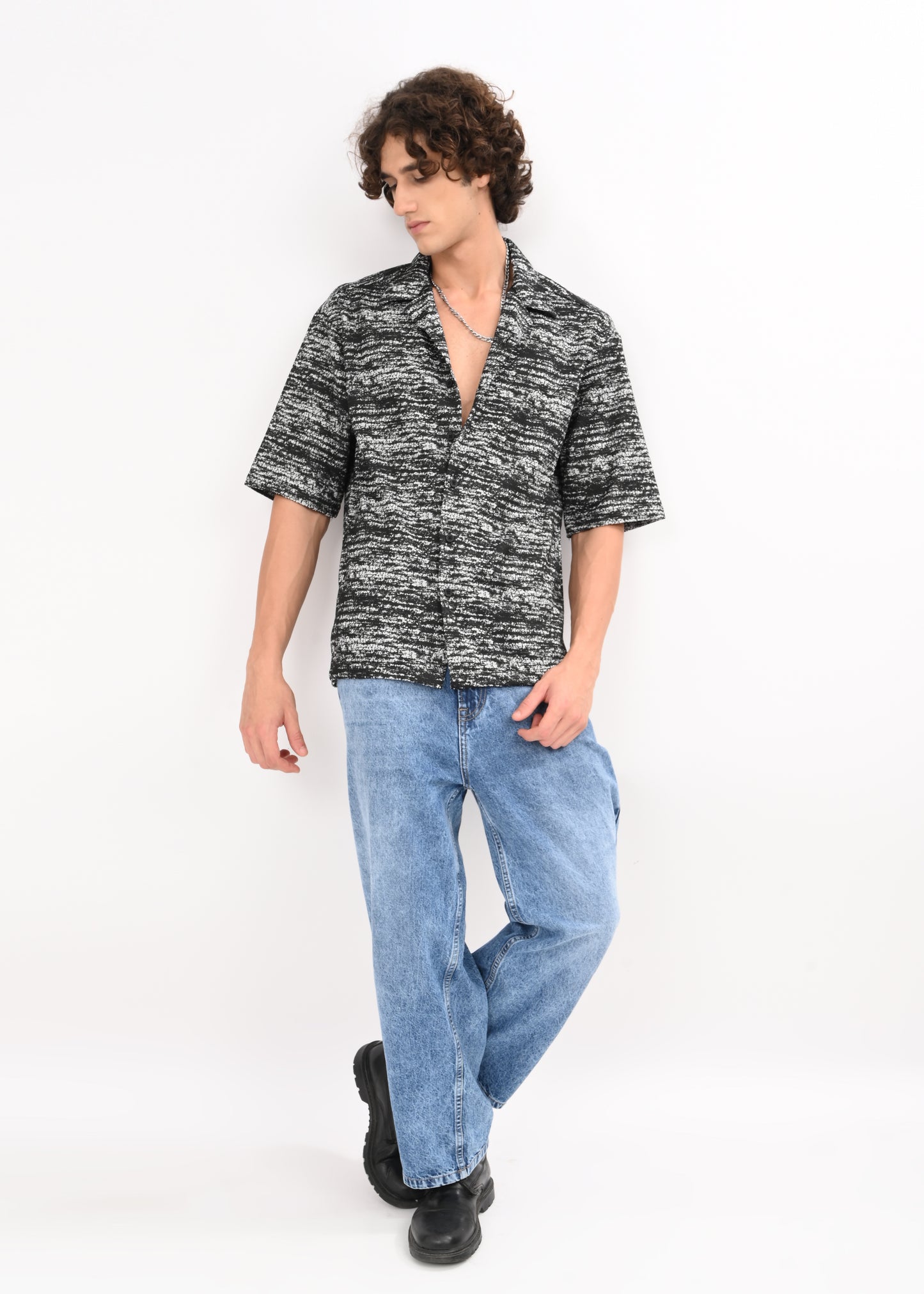 Cuban Collar Knitted Shirt Black