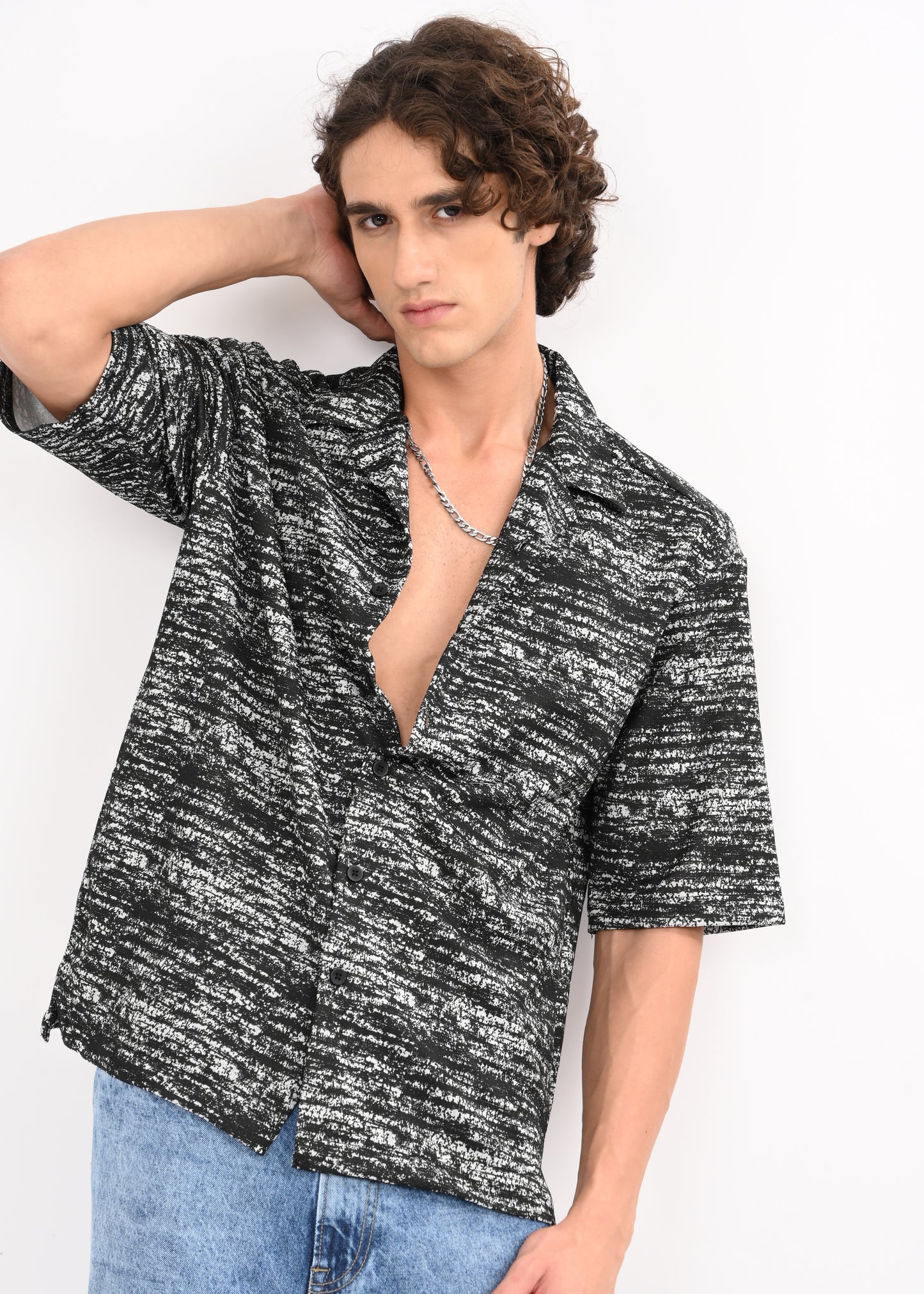 Cuban Collar Knitted Shirt Black