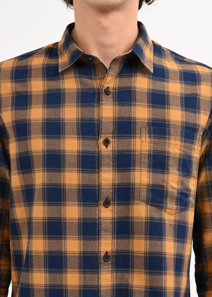 Indigo-Dyed 100% Cotton Check Shirt Musted