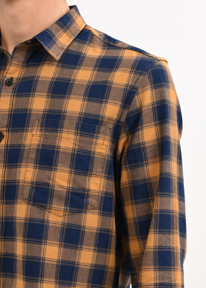 Indigo-Dyed 100% Cotton Check Shirt Musted
