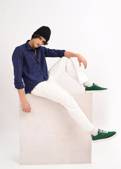 Indigo-Dyed 100% Cotton Check Shirt Red