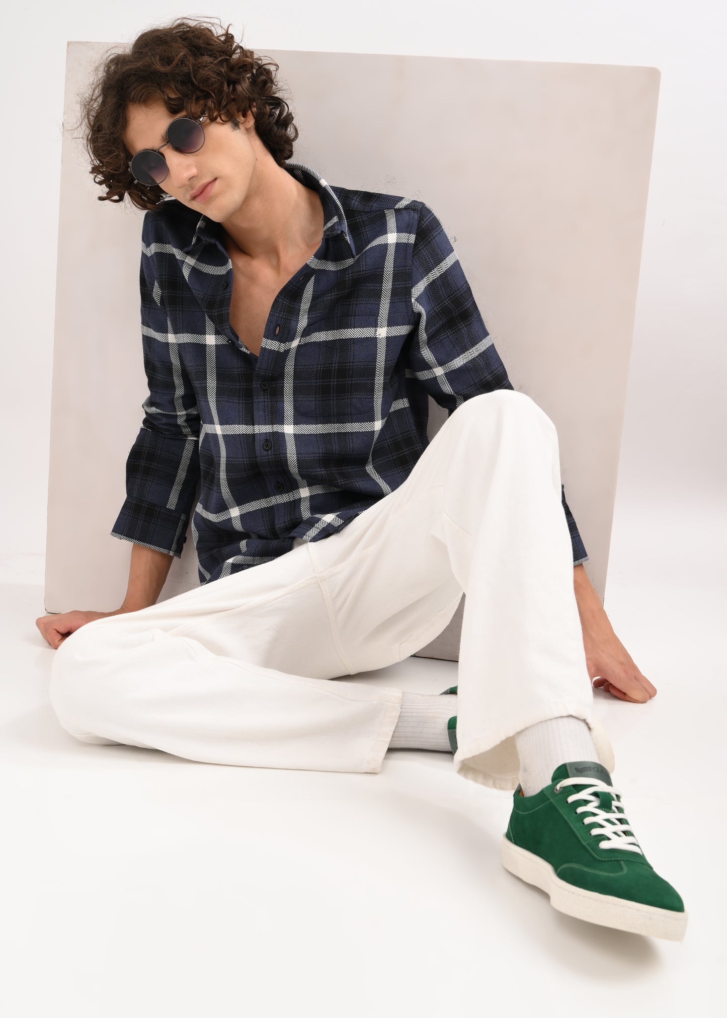 Check Shirt in Poly Cotton Navy
