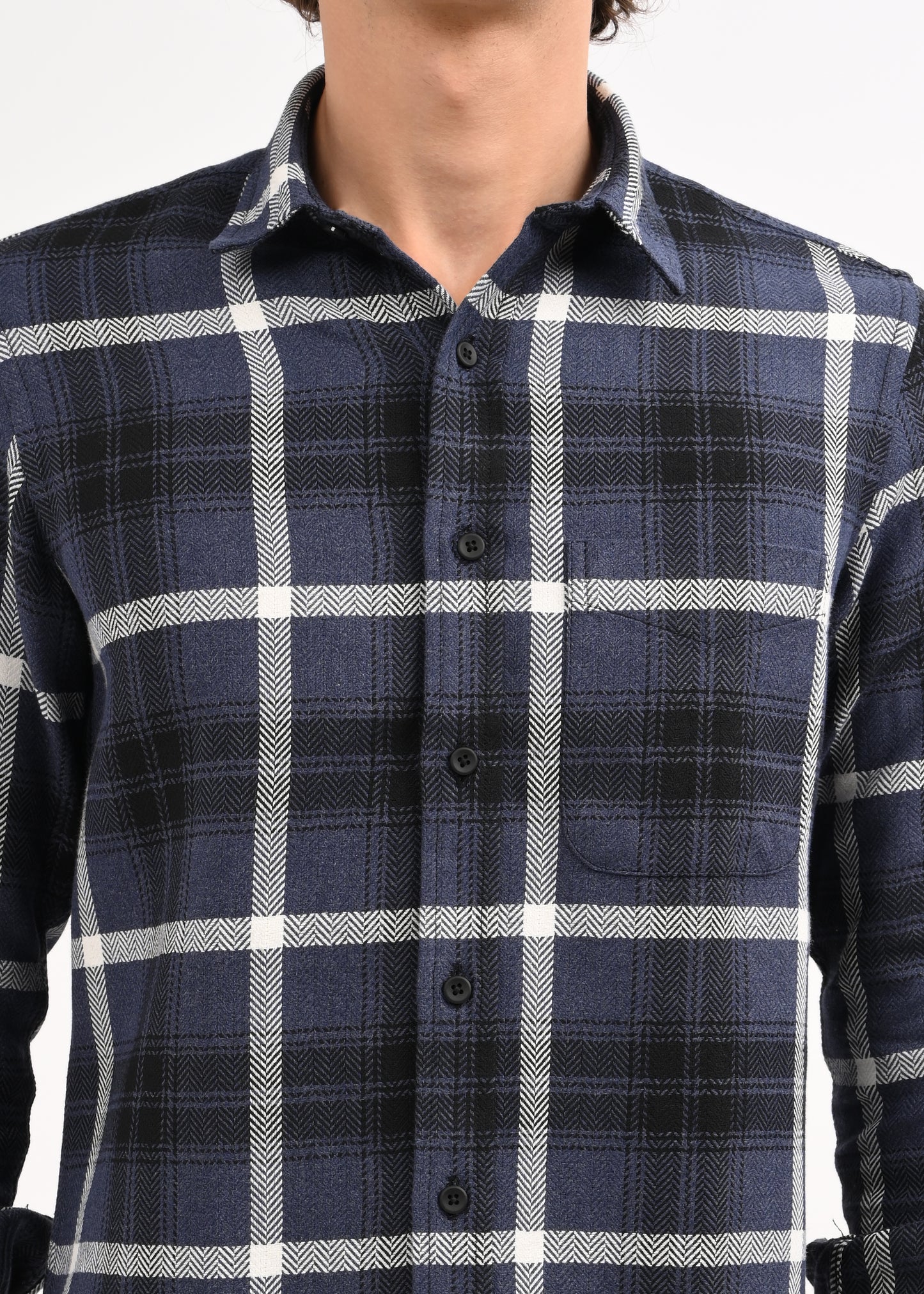 Check Shirt in Poly Cotton Navy