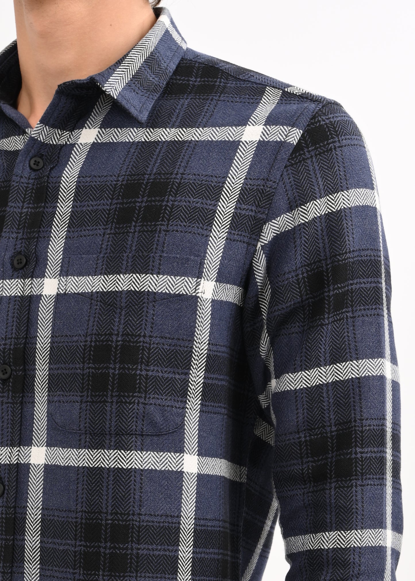 Check Shirt in Poly Cotton Navy